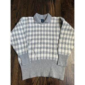 T. Crew Vintage Gray Houndstooth Sweater Wool Angora L